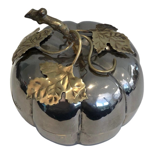 Silver Plated and Brass Pumpkin Ice Bucket, French, Marked Gallia, Circa 1970 For Sale