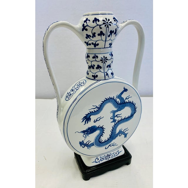 Chinoiserie Chinoiserie Blue and White Dragon Vase Handles For Sale - Image 3 of 8