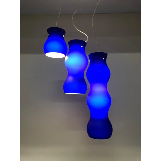 1990s Modern Murano Pendant Blue Glass For Sale - Image 10 of 13