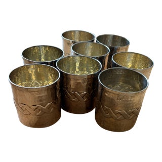 Mid 20th Century Italian Hand-Finished Hammered Silver-Plated Cups by Calegaro - Set of 8 For Sale
