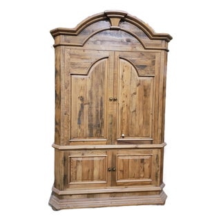 Late 20th Century Rustic Reclaimed Pine Hacienda-Style Entertainment Armoire / Storage Cabinet For Sale
