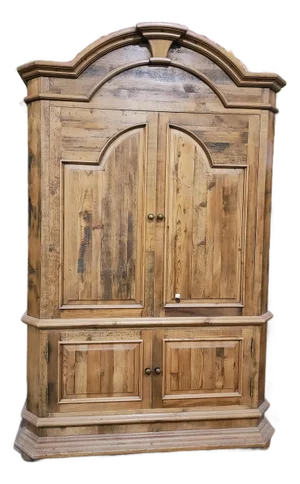 Late 20th Century Rustic Reclaimed Pine Hacienda-Style Entertainment Armoire / Storage Cabinet