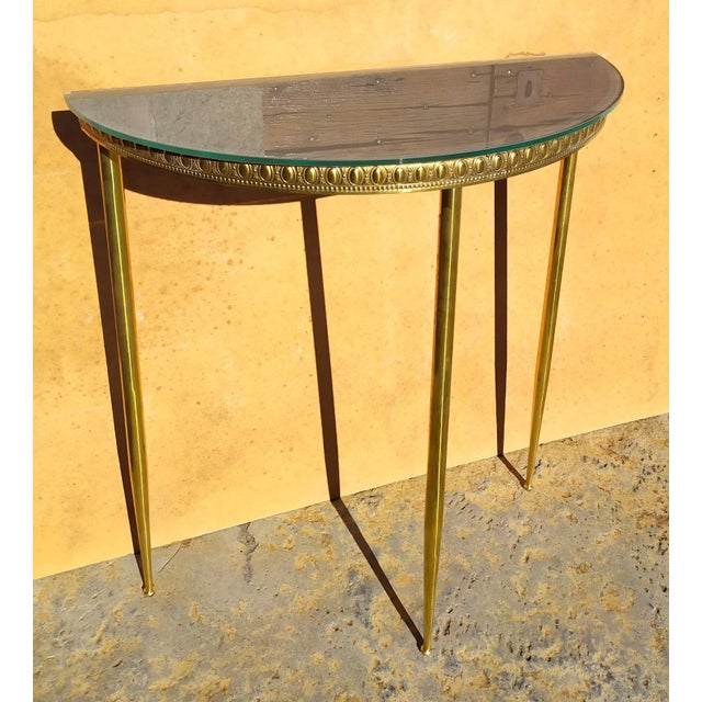 Metal Brass and Glass Console, 1940s For Sale - Image 7 of 9