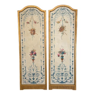 19th-C. French Neo-Classical Hand Painted Oil on Canvas Panels in Water Giltwood Frames -Pair For Sale