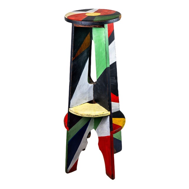 Futurist Stool in Tempera on Wood by Vittorio Osvaldo Tommasini for Farfa, 1920s For Sale