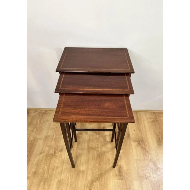 Edwardian Nest of Three Mahogany Inlaid Tables, 1900s, Set of 3 For Sale - Image 10 of 10