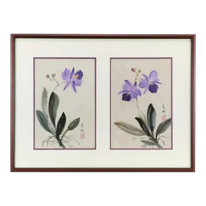 Chinese Watercolor and Ink Floral Paintings by L. Chang a Pair