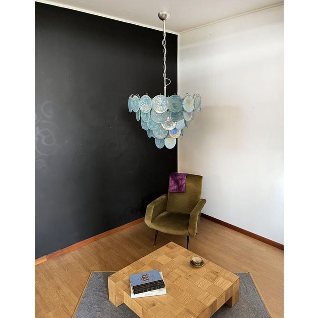 1990s Space Age Murano Chandelier with 57 Blue Albaster Iridescent Glasses, 1990s For Sale - Image 5 of 18