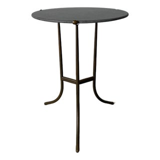 1970s Cedric Hartman Mid-Century Bronze Tripod Side Table With Concrete / Ceramic Top For Sale