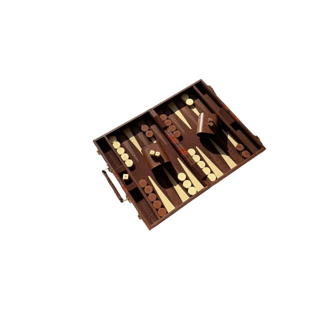 Mid 20th Century Vintage Backgammon Brown Leatherette Handled Case For Sale - Image 5 of 10