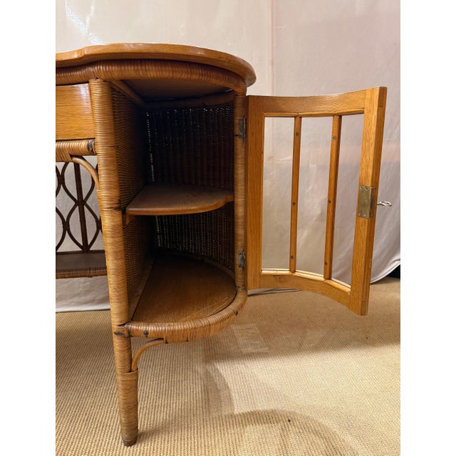 Art Nouveau Ladies Writing Desk in Oak and Rattan with Vitrine Cabinets, 1910 For Sale - Image 5 of 10