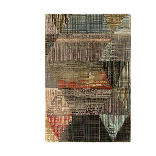 Rug & Kilim’s Abstract Rug With Polychromatic Striae and Geometric Patterns For Sale