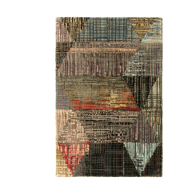 Rug & Kilim’s Abstract Rug With Polychromatic Striae and Geometric Patterns For Sale