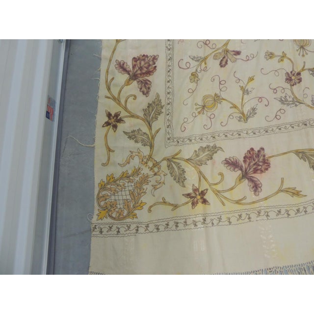 Gold Large Antique Art Nouveau Floral Embroidered Silk Cloth With Fringes For Sale - Image 8 of 11