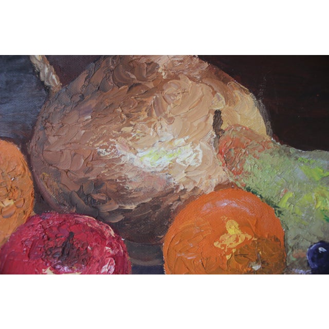 Paint Vintage Oil Painting, Colorful Still Life With Fruit and Jug Pitcher Grapes, Unsigned For Sale - Image 7 of 10