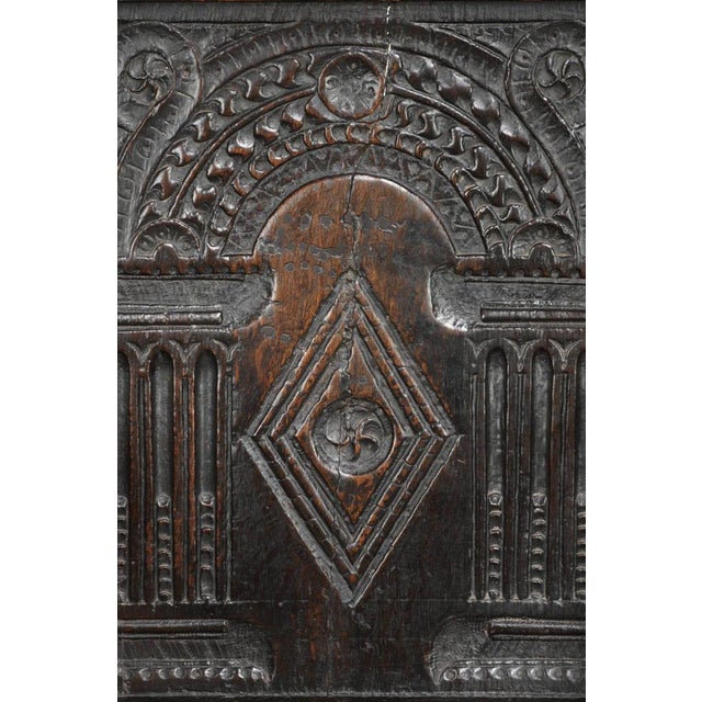 Antique English Oak Wainscot Chair with Wood Carving For Sale - Image 10 of 14