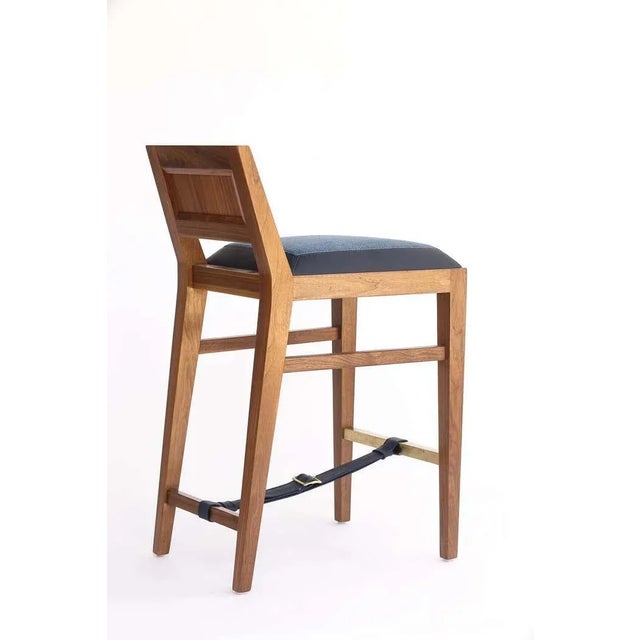 Not Yet Made - Made To Order Counter Stool in Solid Walnut With Leather and Fabric Upholstered Seat For Sale - Image 5 of 10