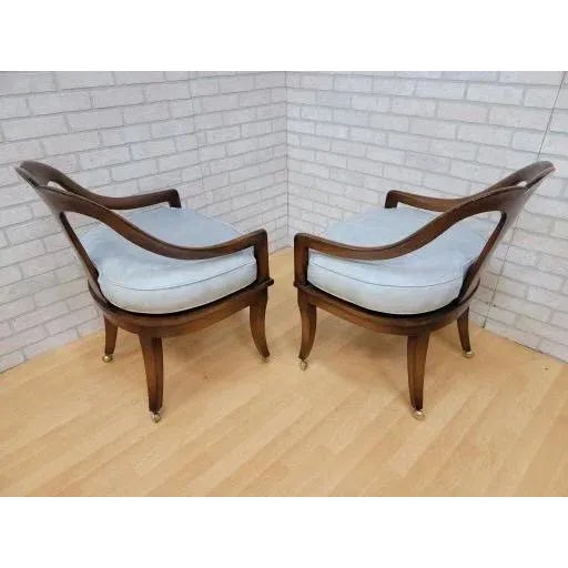 Brown Neoclassical Michael Taylor Spoon Back Slipper Chairs & Table For Sale - Image 8 of 10