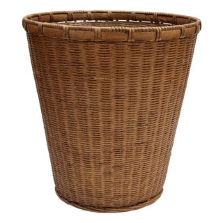 Vintage Woven Wicker Wastebasket For Sale
