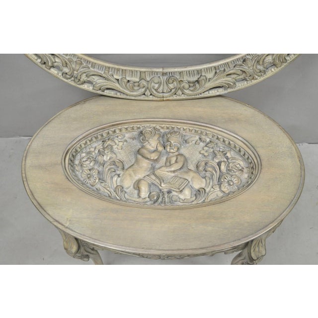Vintage French Renaissance Walnut Gray Distress Painted Cherub Coffee Table For Sale - Image 18 of 18