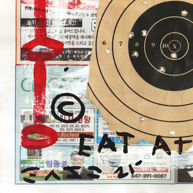 Burger Target - Original Pop Street Art Acrylic Painting on Newspaper by Gary John For Sale - Image 4 of 6