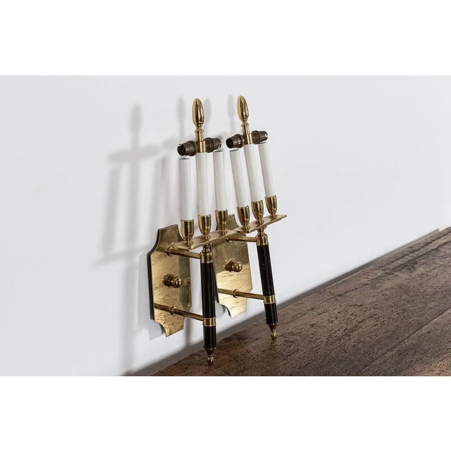 Circa 1950 pair large mid-century italian brass wall lights. (in as sourced condition) measures: w 59 x d 16 x h 14 cm. up...