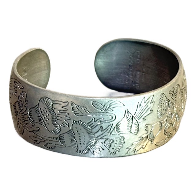 Leonard Pewter Etched Floral Cuff Bracelet For Sale