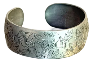 Leonard Pewter Etched Floral Cuff Bracelet