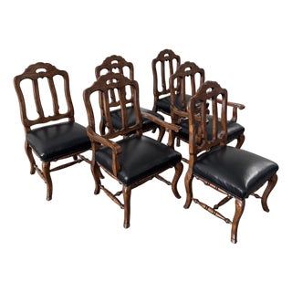 Guy Chaddock Melrose Collection Country English Black Leather Dining Chairs, Set of Six For Sale