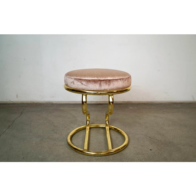Metal 1980’s Art Deco Hollywood Regency Brass & Velvet Vanity Stool For Sale - Image 7 of 12