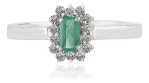 Minimalist 0.28 Carat Emerald Halo Diamond Ring in 925 Silver, Size 7