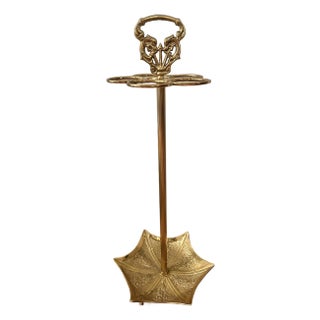 Mid 20th Century Brass Umbrella Stand Victorian/Art Nouveau Style With Dolphin Handle For Sale