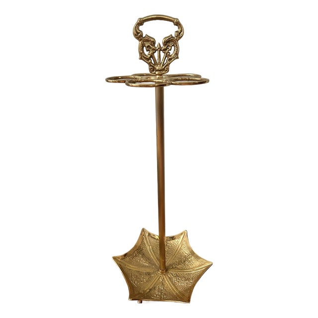 Mid 20th Century Brass Umbrella Stand Victorian/Art Nouveau Style With Dolphin Handle For Sale