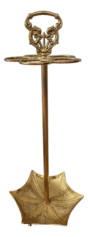 Mid 20th Century Brass Umbrella Stand Victorian/Art Nouveau Style With Dolphin Handle