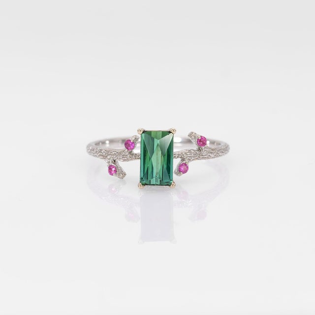 2020s 1.1Ct Indicolite Tourmaline Ring With Pink Sapphire Accents: Solid 14k Gold, Size 6.75 For Sale - Image 5 of 10