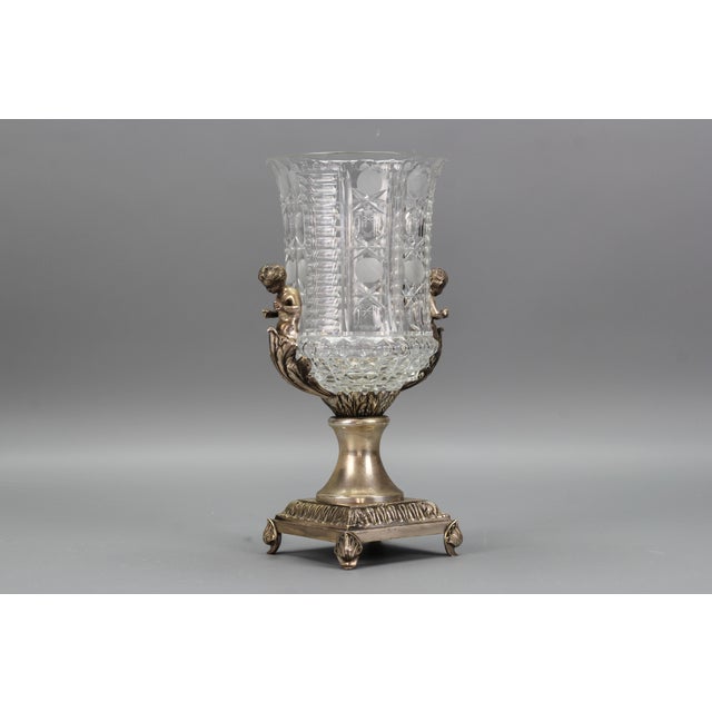 Czech Crystal Glass and Brass Vase with Cherubs, 1970s For Sale - Image 9 of 18