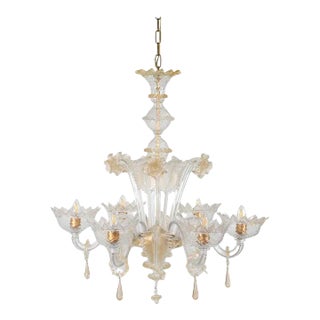 Mid-Century Baroque Style Gold Infused Murano Chandelier For Sale