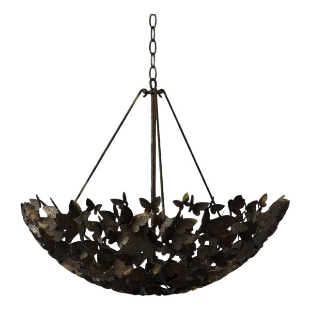 Gold Rubbed Black Butterfly Dish Light For Sale
