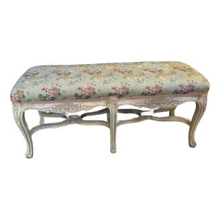 Vintage French Louis XV Style White Painted & Custom Upholstered Window Bench For Sale