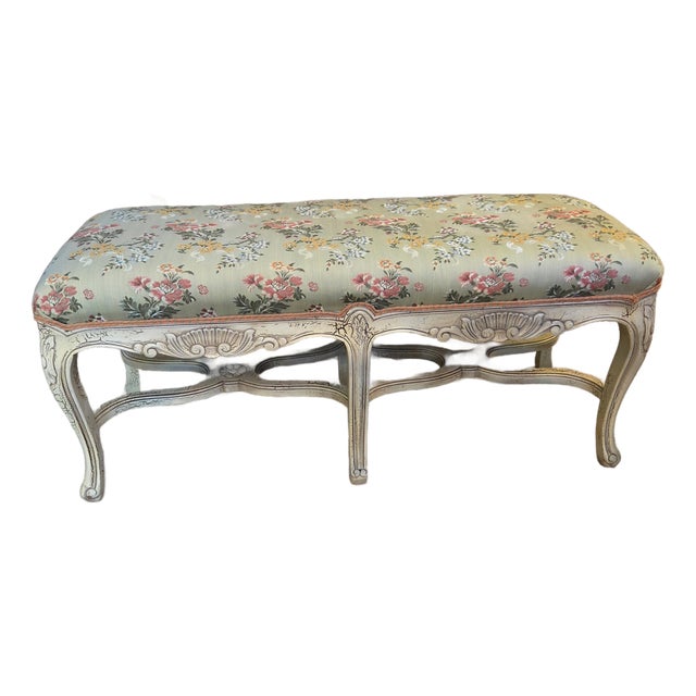 Vintage French Louis XV Style White Painted & Custom Upholstered Window Bench For Sale