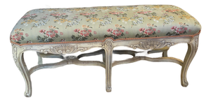 Vintage French Louis XV Style White Painted & Custom Upholstered Window Bench