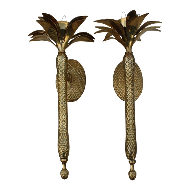 Vintage Brass Palm Tree Candle Wall Sconces A Pair Chairish