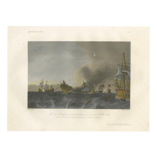 Baron Théodore Gudin, Coëtlogon Captures Four Dutch Warships Off Lisbon, 1839, Engraving For Sale