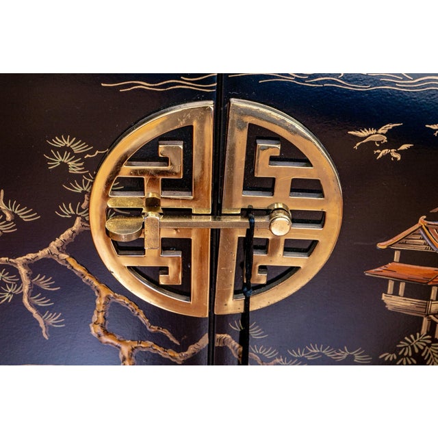 Chinoiserie Drexel Heritage Vintage “Et Cetera" Chinoiserie Black Lacquer Accent Cabinet For Sale - Image 3 of 6