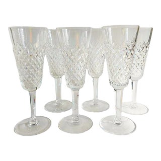 Waterford Crystal Champagne Flutes Alana Pattern Set of Six For Sale