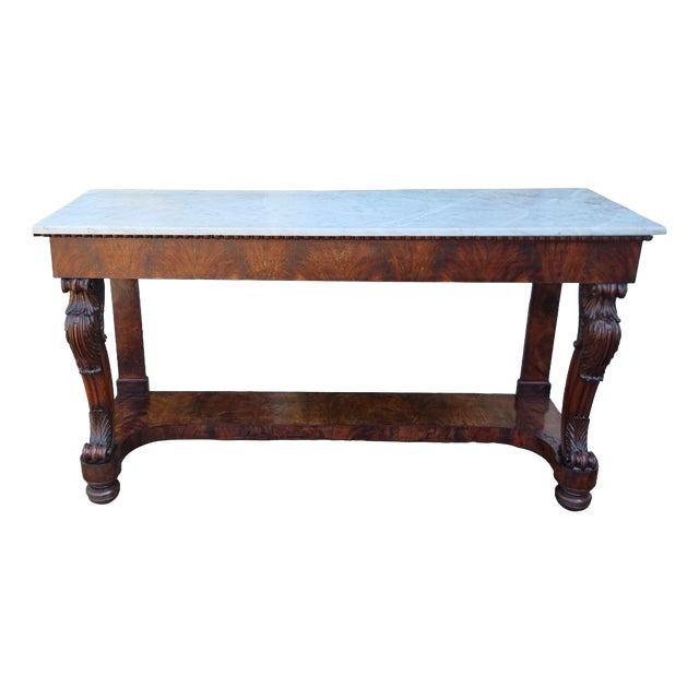 Large Mahogany Console Table with Carrara Marble Top, 1820 For Sale
