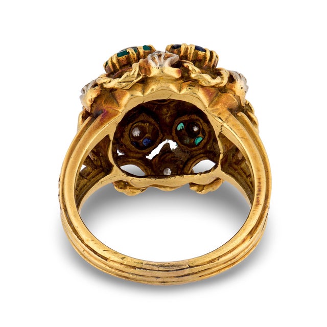 Vintage Gemstone Bouquet Cluster 18k Gold Cocktail Ring, Size 8 For Sale In Los Angeles - Image 6 of 6