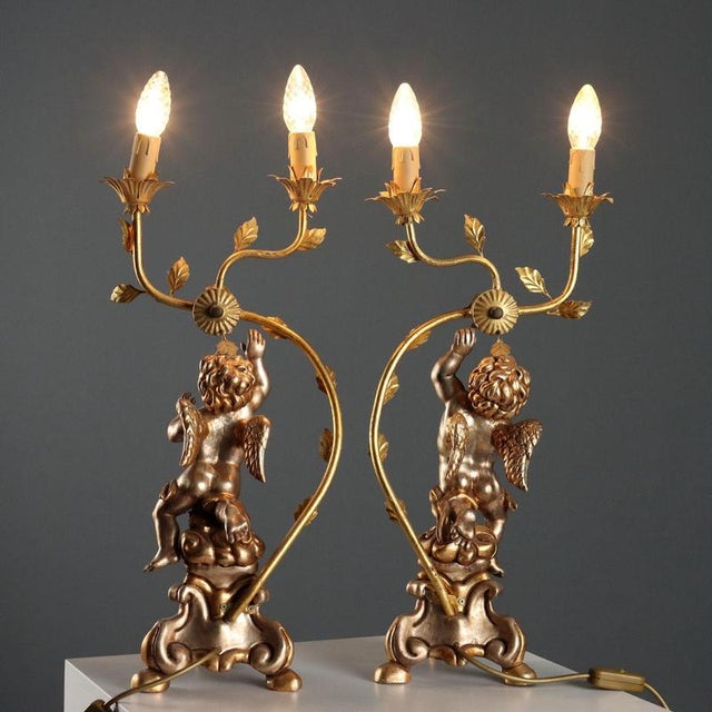 Gold Carved and Gilded Wooden Candelabra, Set of 2 For Sale - Image 8 of 12