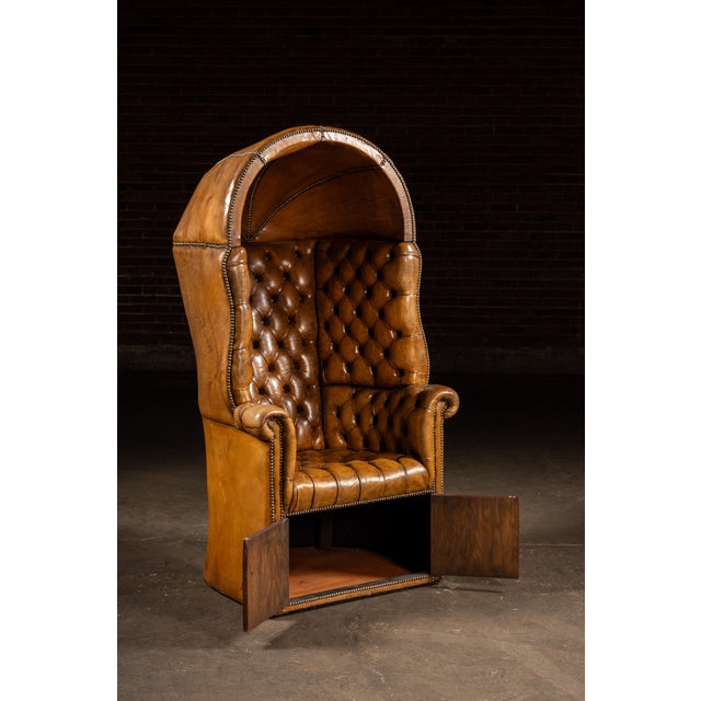 Amber Antique Tufted Leather Porter’s Chair With Storage Base in Amber For Sale - Image 8 of 10