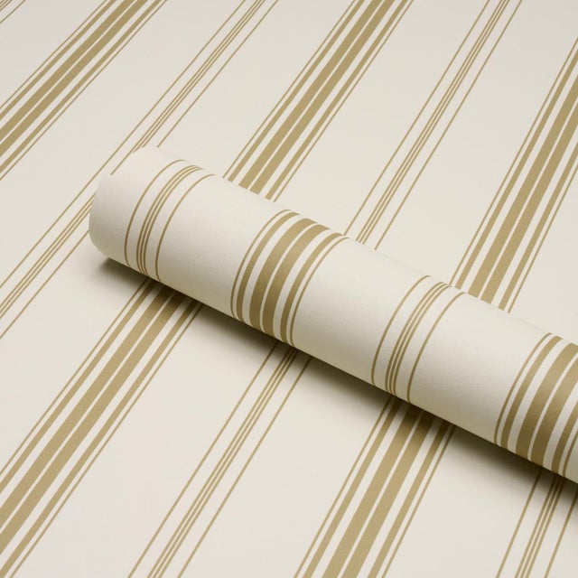 Schumacher Sample - Schumacher Coco Stripe Wallcovering In Neutral For Sale - Image 4 of 6